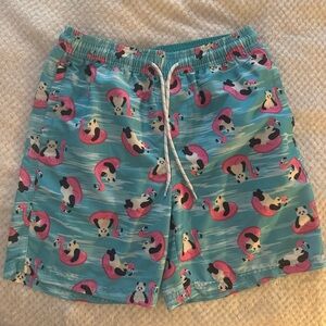 No Boundaries Panda Swim Shorts - Teal and Pink